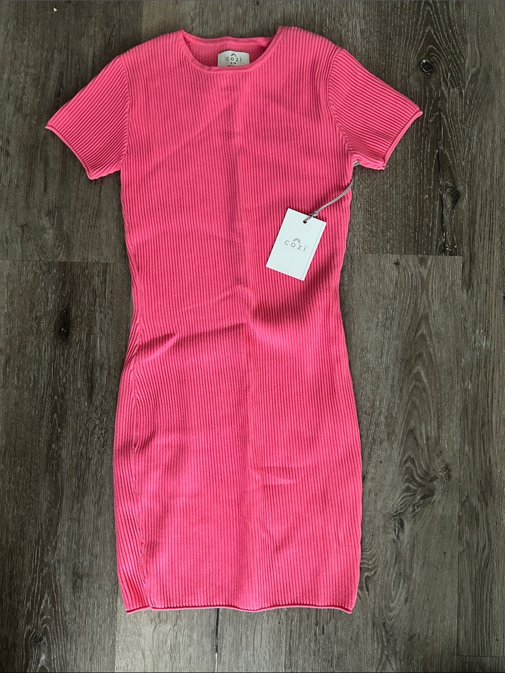 COZI Pink Ribbed Short Sleeve Dress